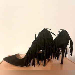Chase+Chole Black Fringe Heels